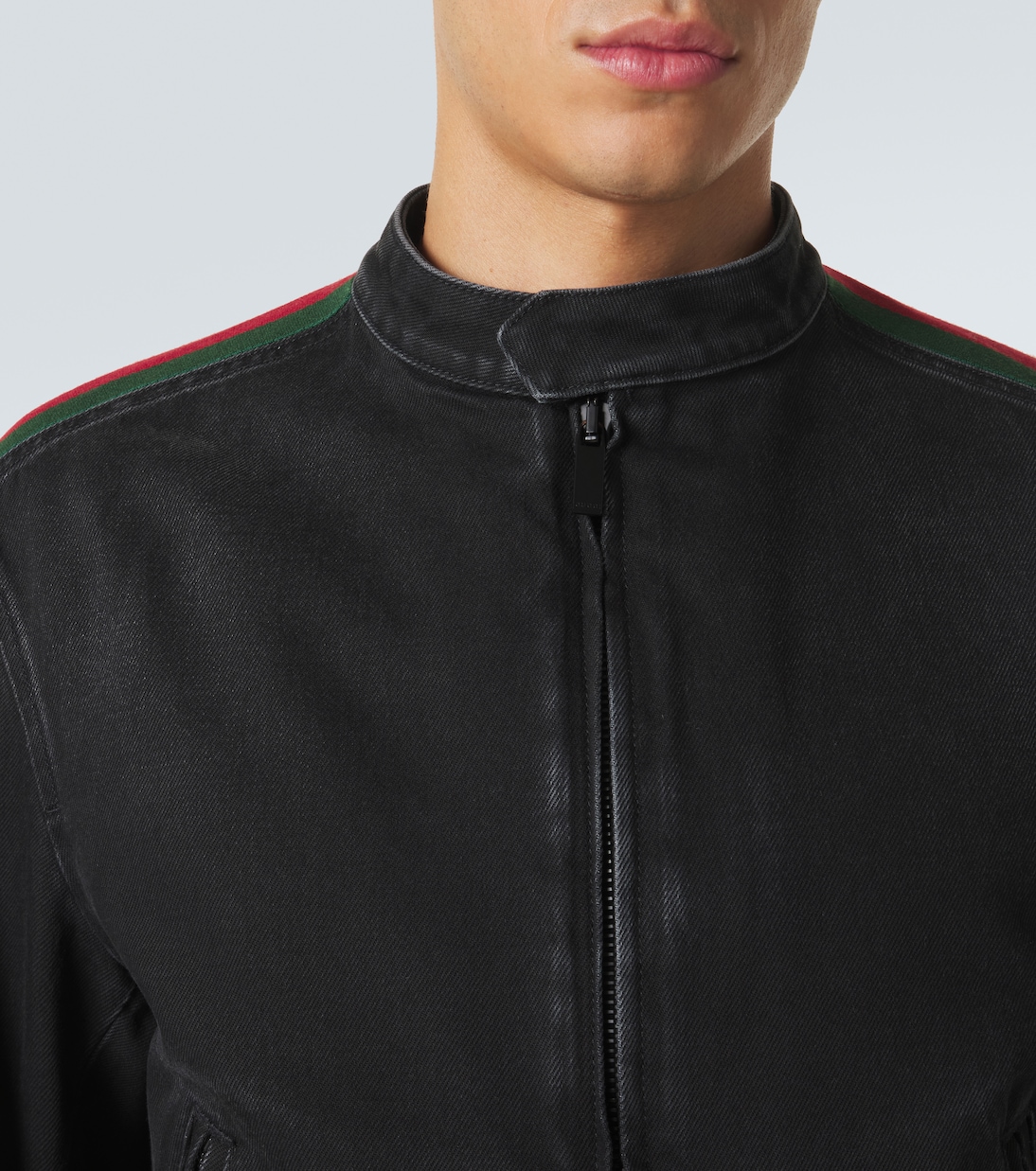 Chaqueta biker Web Stripe de denim | Gucci