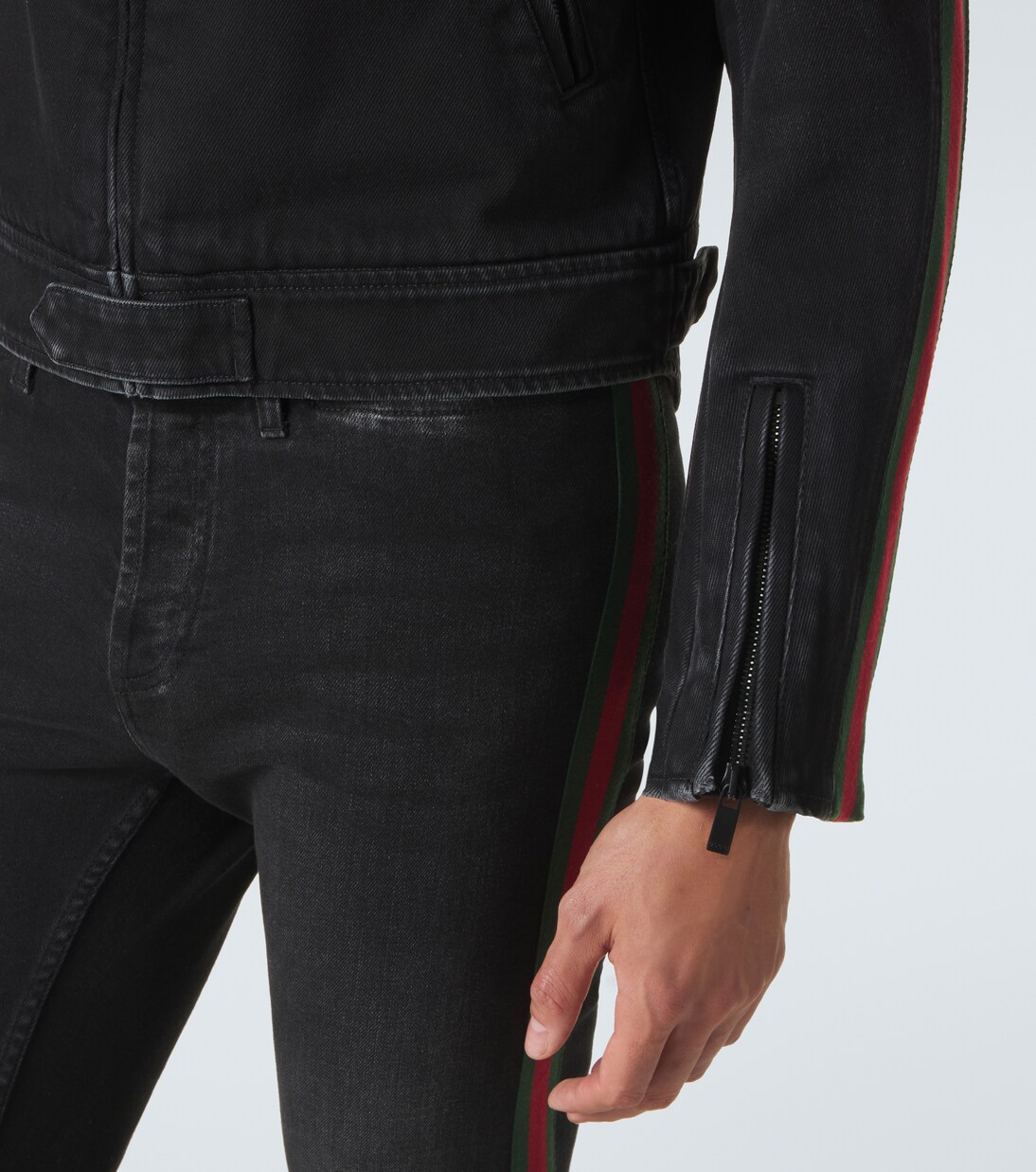 Chaqueta biker Web Stripe de denim | Gucci