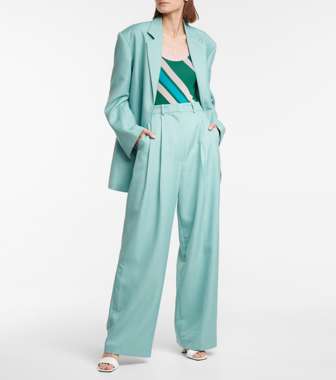 Pantalon ample à taille haute en laine mélangée | Dodo Bar Or