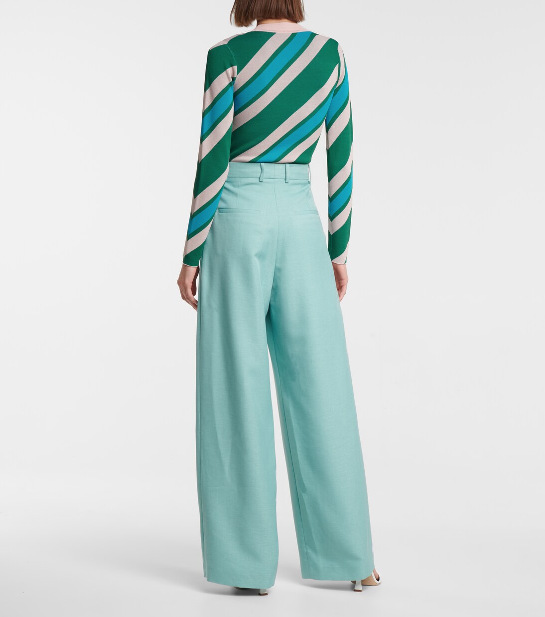 Pantalon ample à taille haute en laine mélangée | Dodo Bar Or