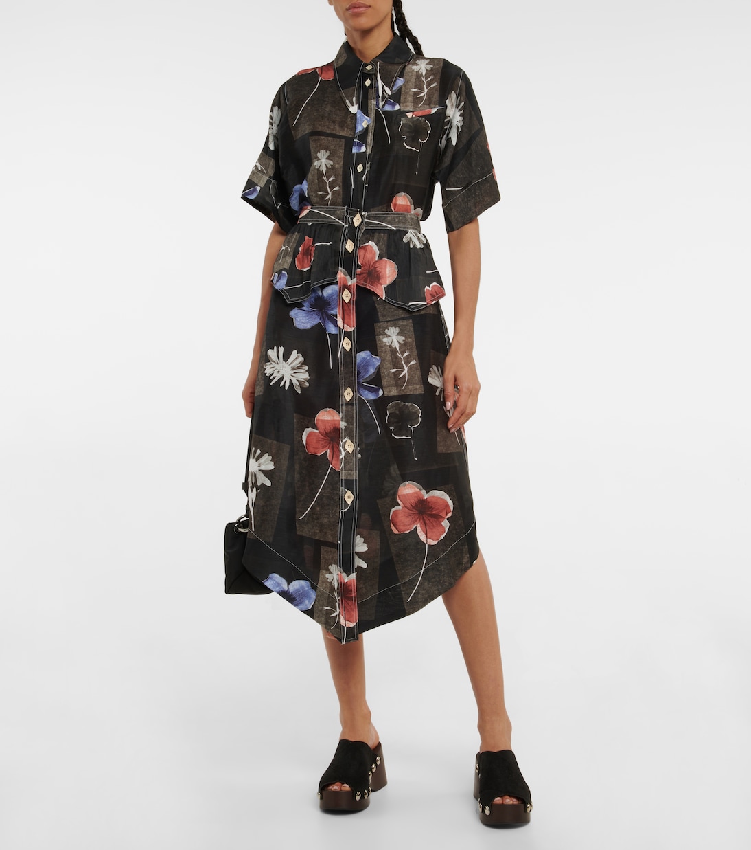 Bedruckter Rock aus Seide und Leinen | Ganni