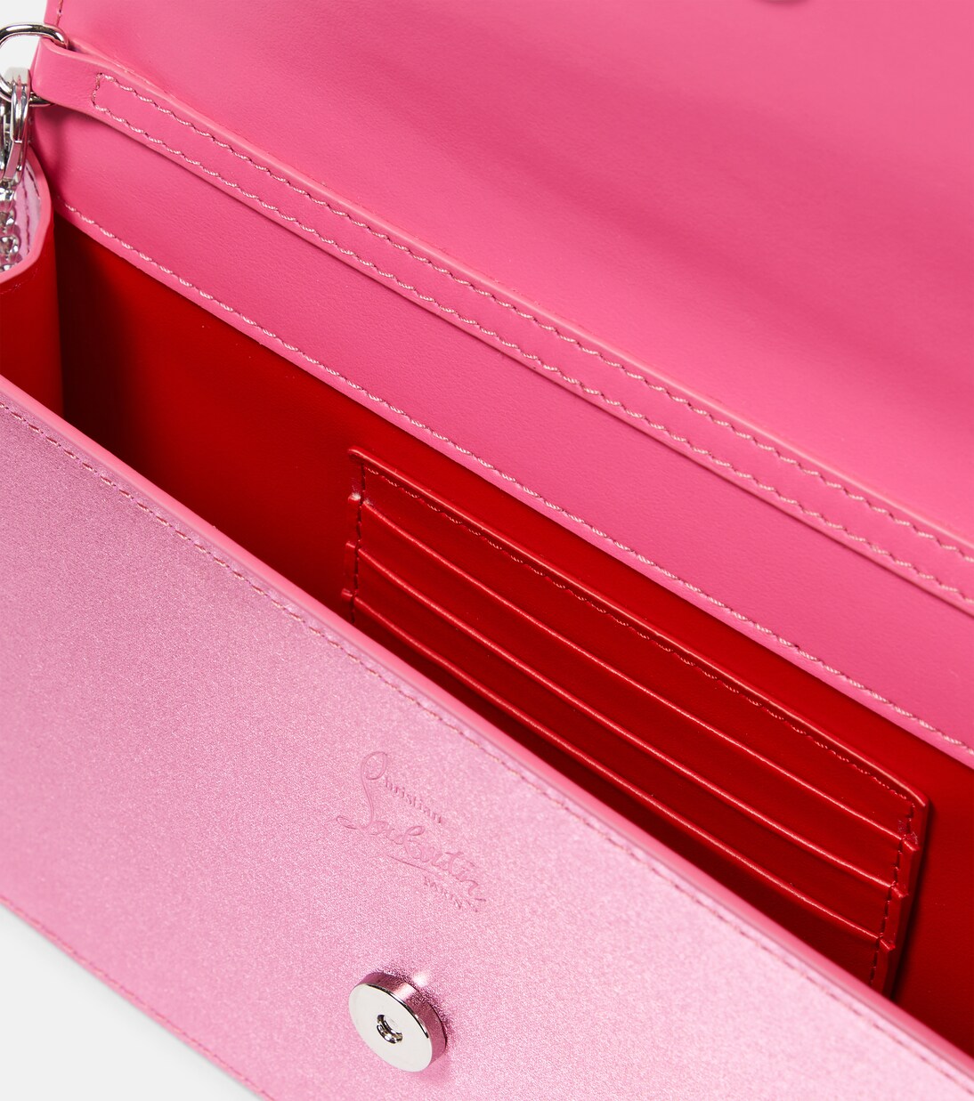 Loubi54 Small leather-trimmed silk clutch | Christian Louboutin