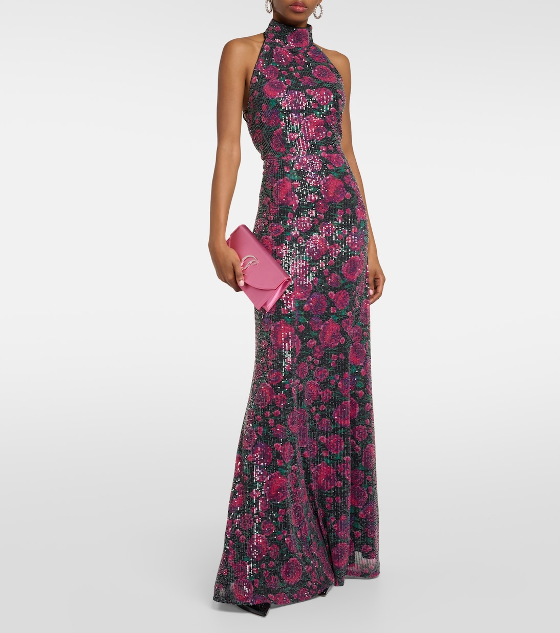 Loubi54 Small leather-trimmed silk clutch | Christian Louboutin