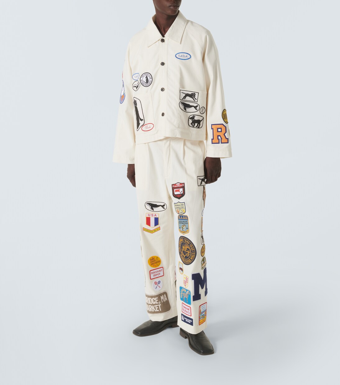 Cambridge patch-appliqué cotton canvas wide-leg pants | Bode