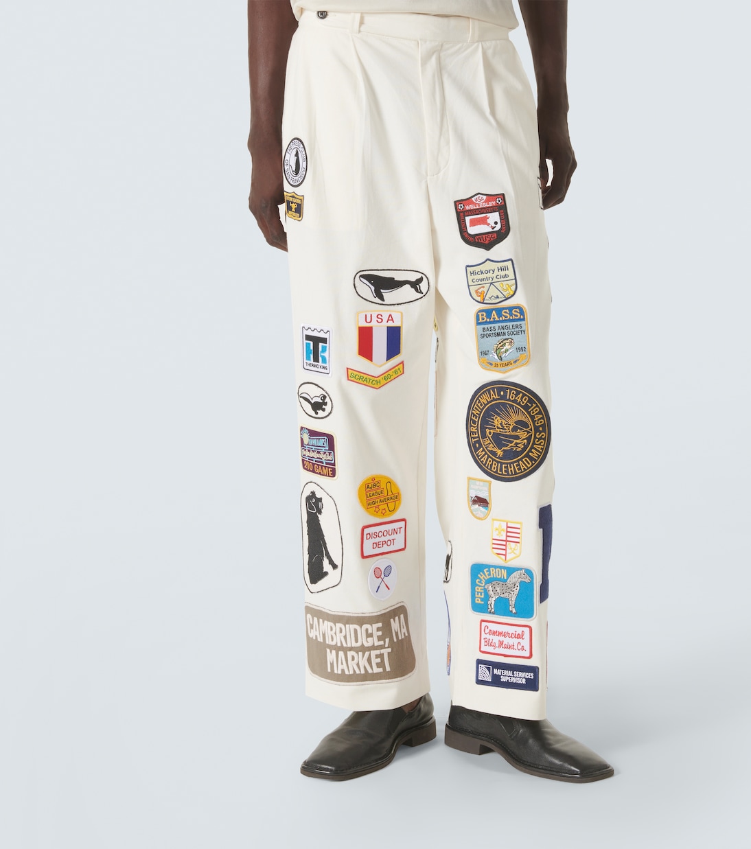 Cambridge patch-appliqué cotton canvas wide-leg pants | Bode