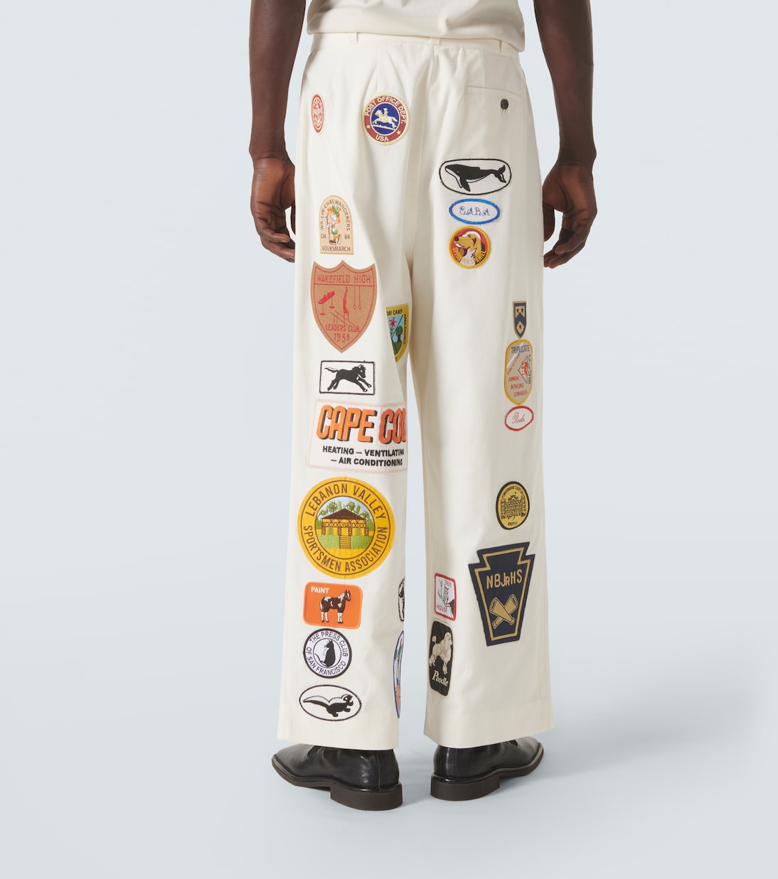 Cambridge patch-appliqué cotton canvas wide-leg pants | Bode