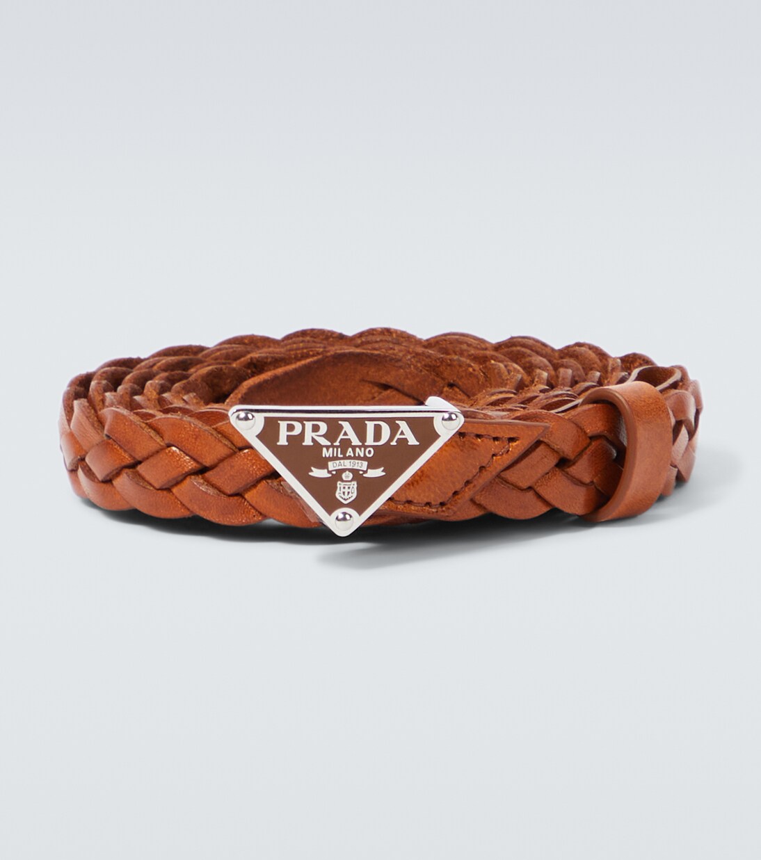 Cinturón de piel trenzada con logo | Prada