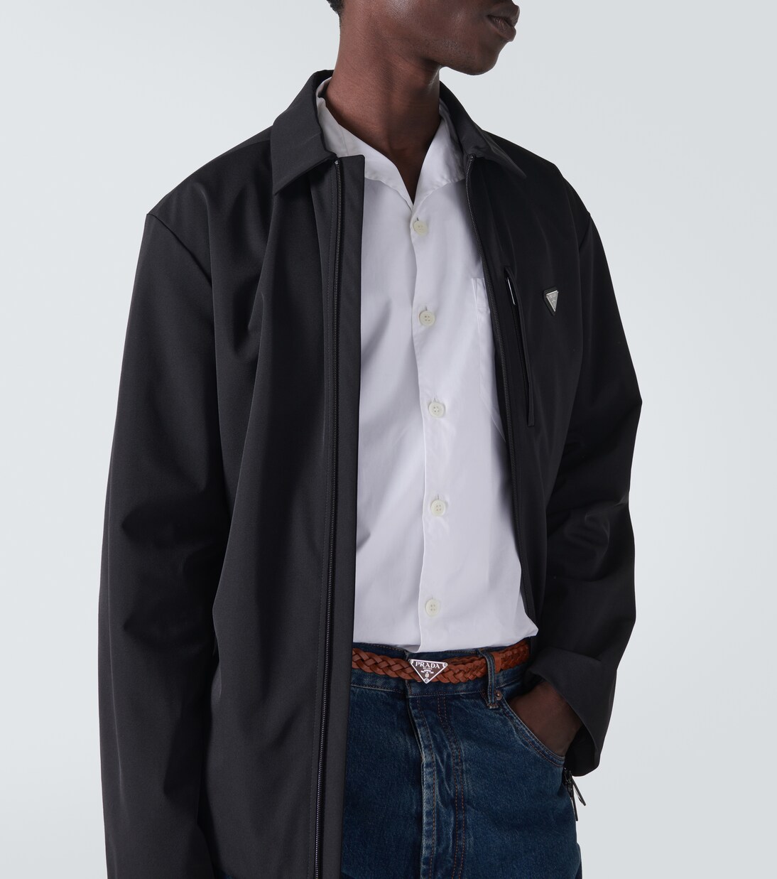 Cinturón de piel trenzada con logo | Prada