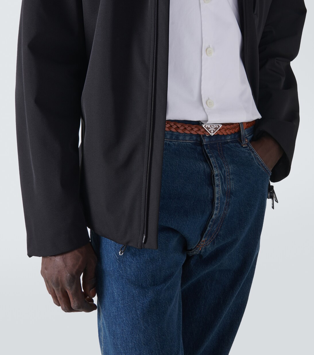 Cinturón de piel trenzada con logo | Prada