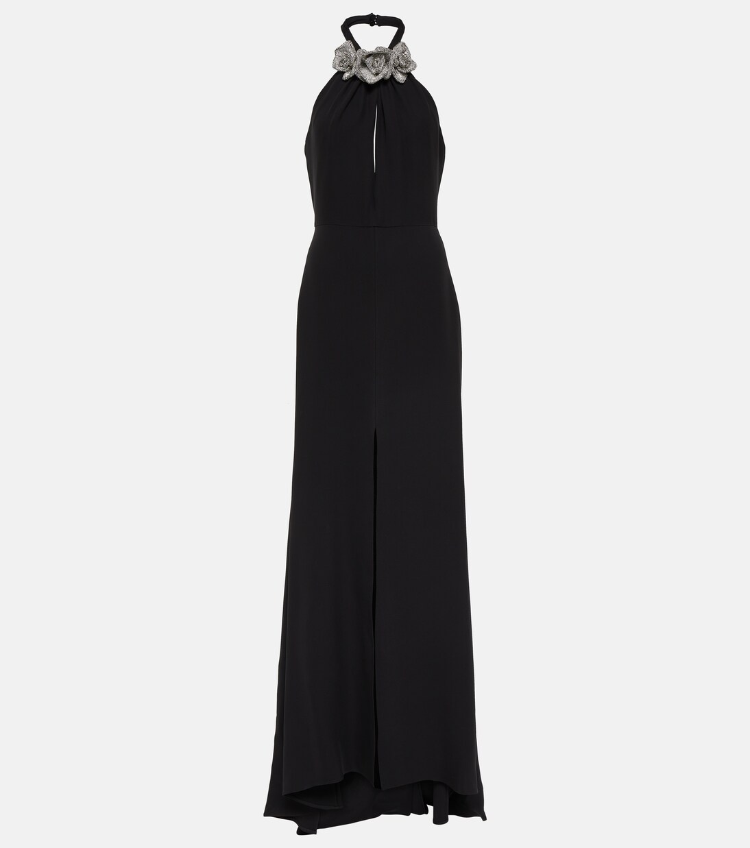 Floral-appliqué cutout front-slit gown | Valentino