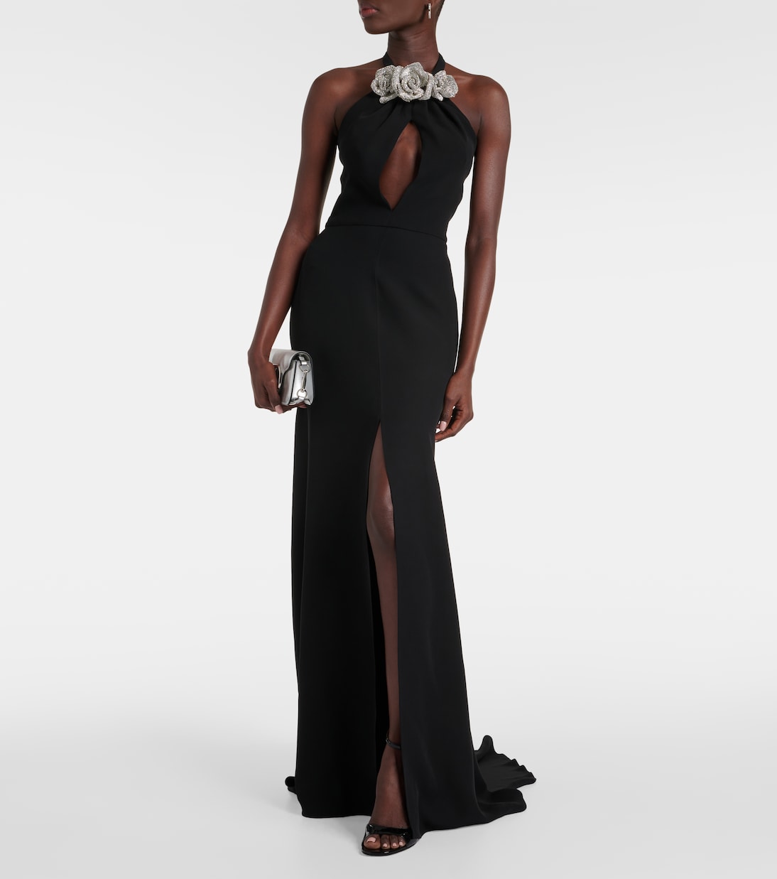 Floral-appliqué cutout front-slit gown | Valentino