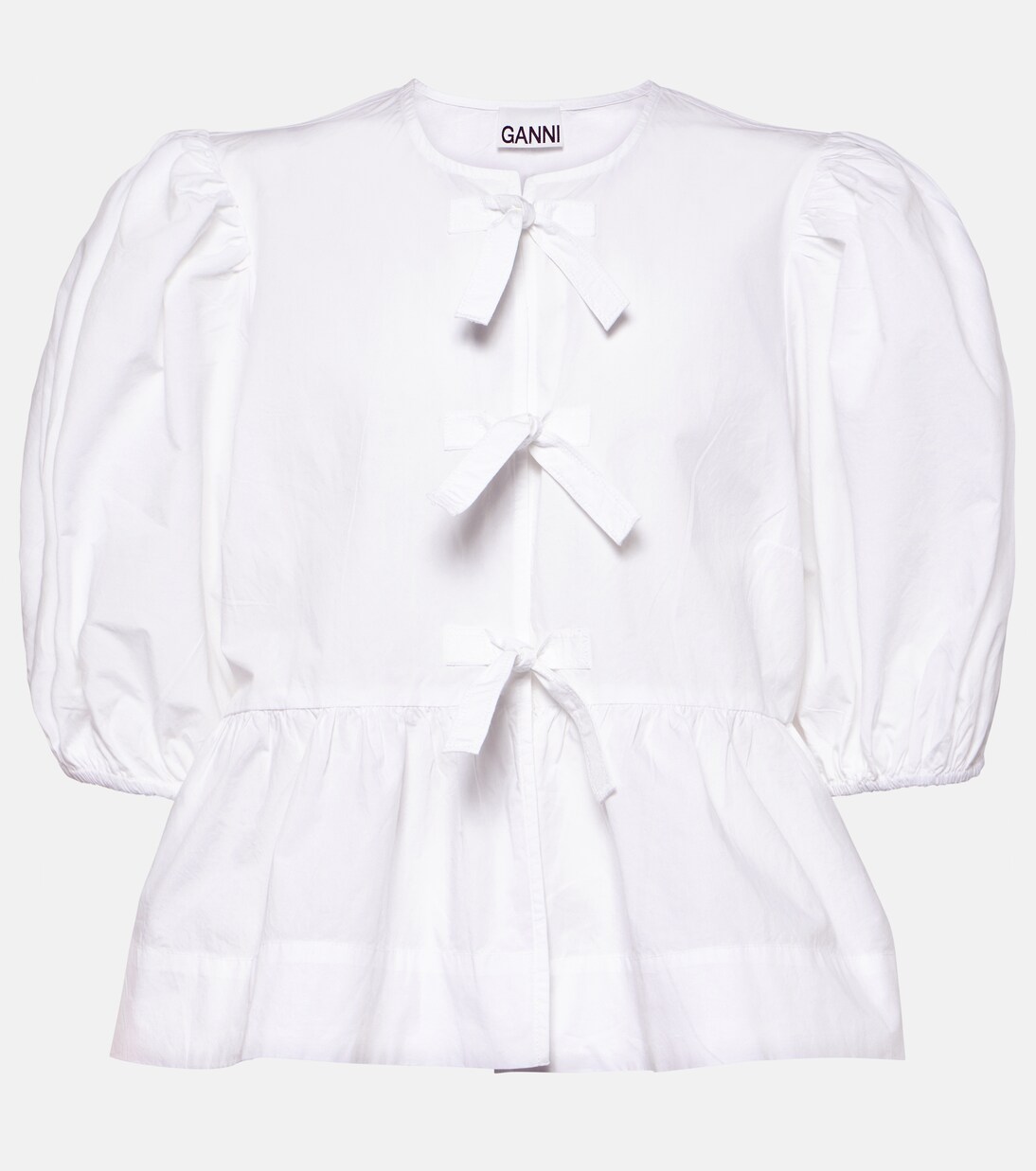 Bow-detail cotton poplin blouse | Ganni