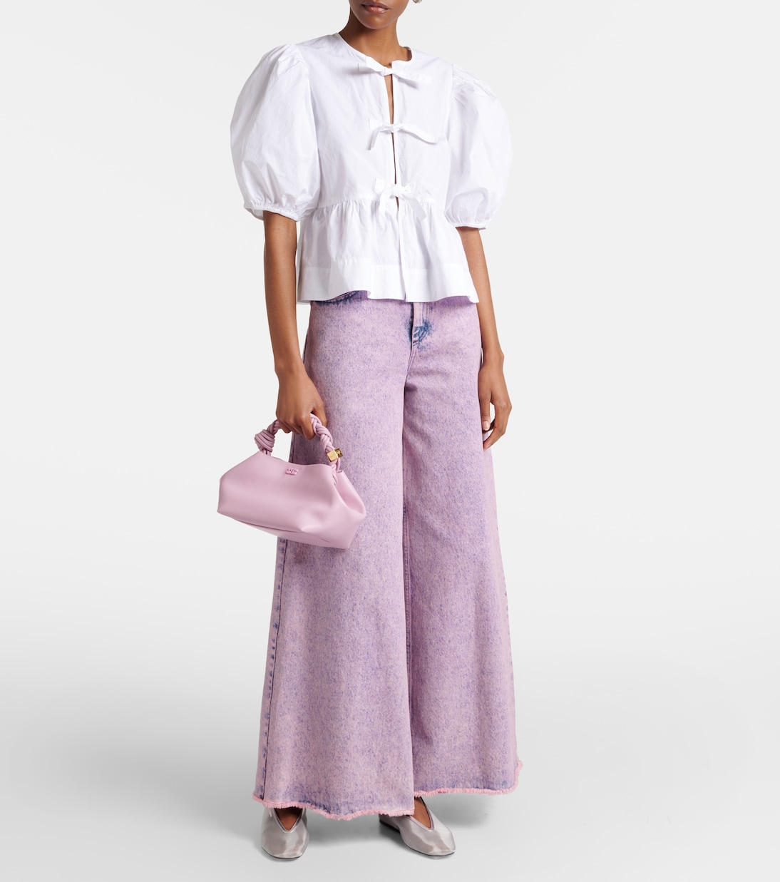 Bow-detail cotton poplin blouse | Ganni