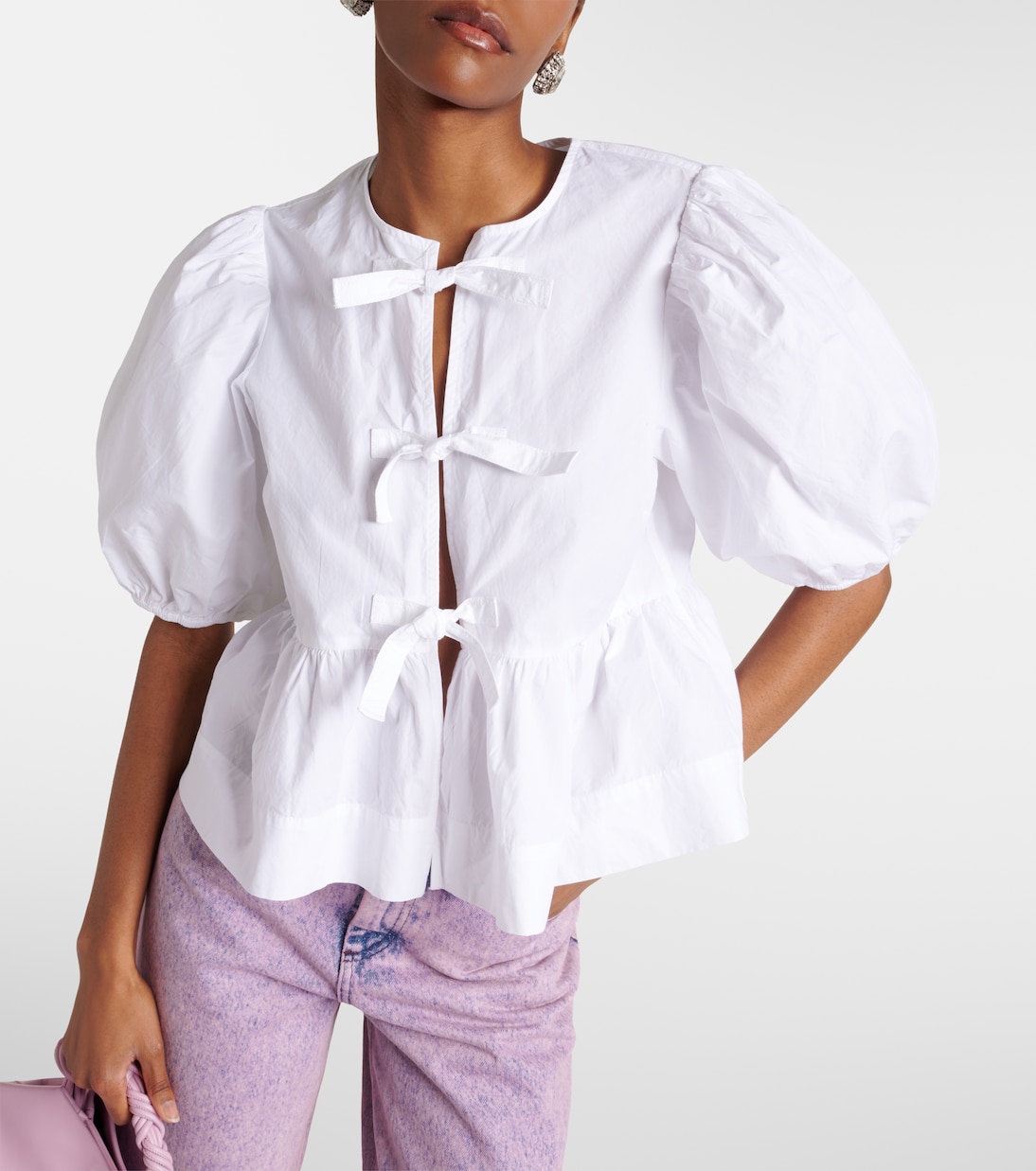 Bow-detail cotton poplin blouse | Ganni