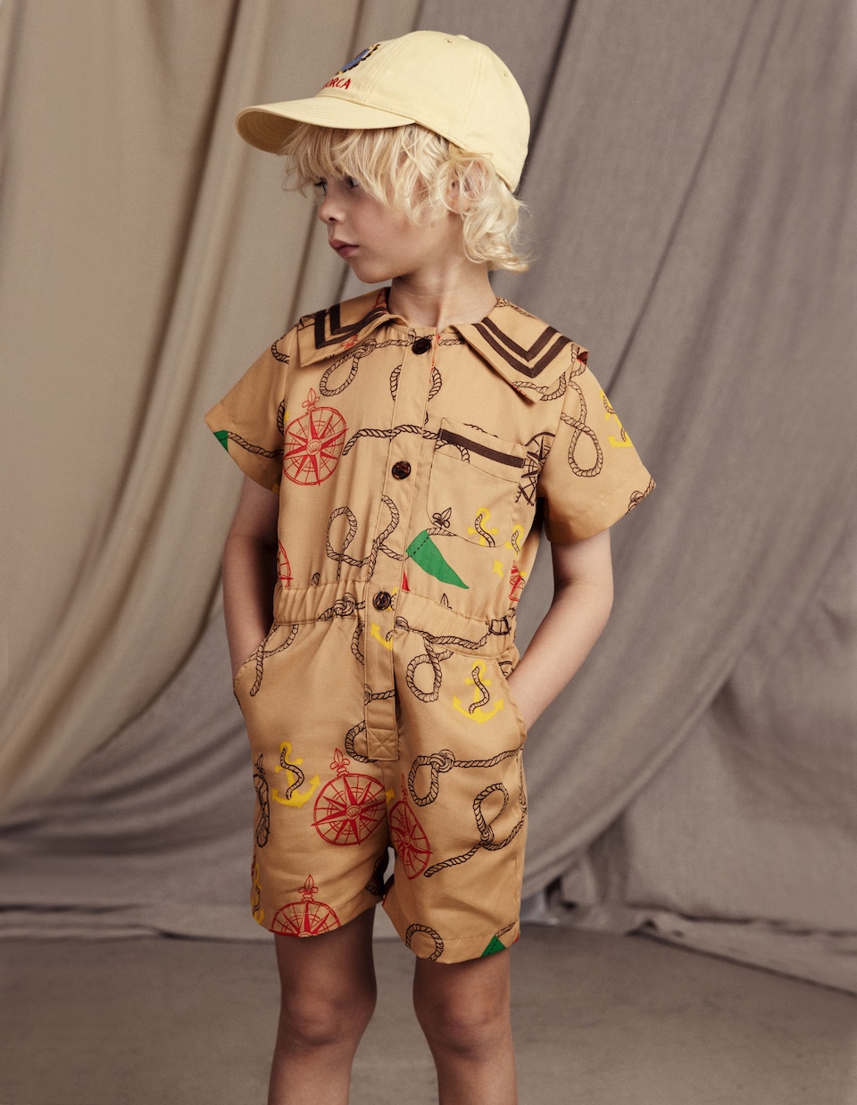 Nautical cotton playsuit | Mini Rodini