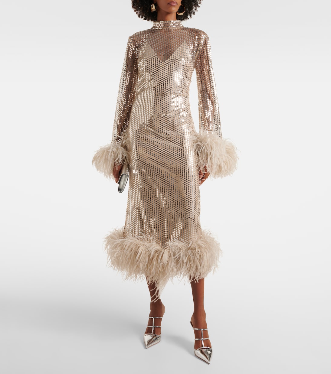 Midikleid Gina Venti mit Pailletten und Federn | Taller Marmo