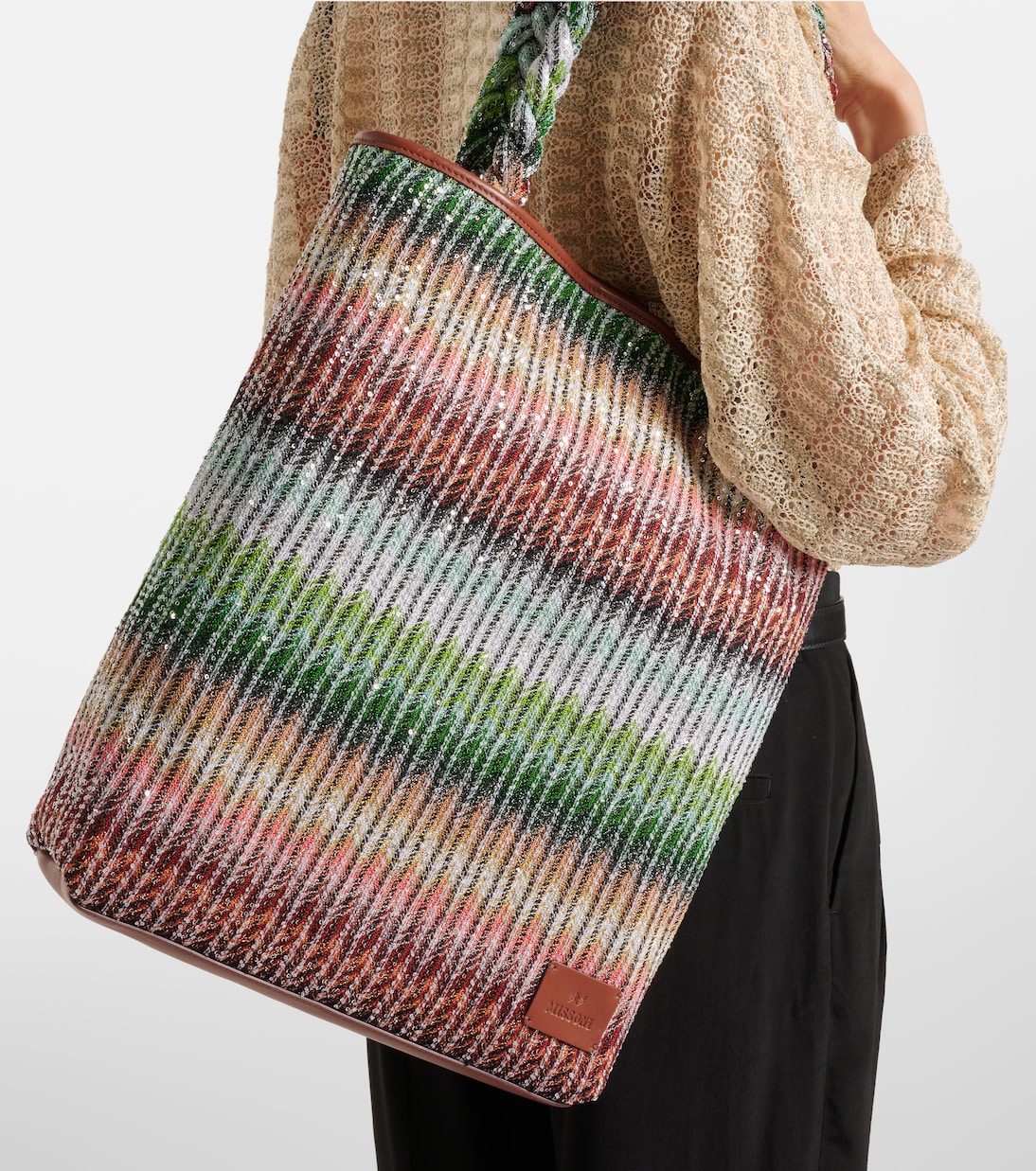 Tote Zigzag Large con ribete de piel | Missoni