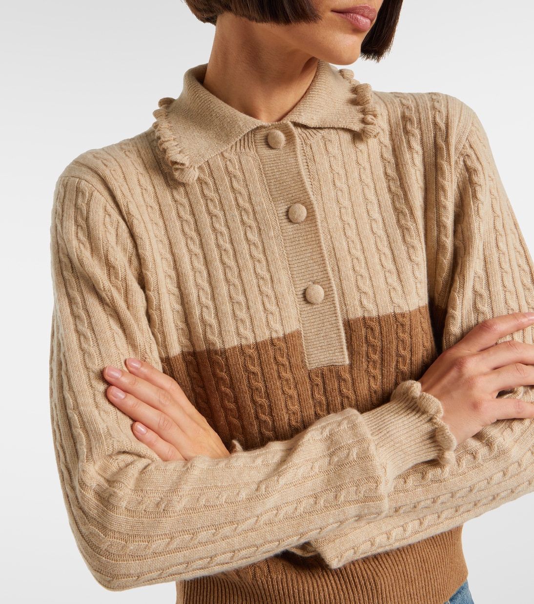 Cable-knit ruffled wool and cashmere polo sweater | Chloé