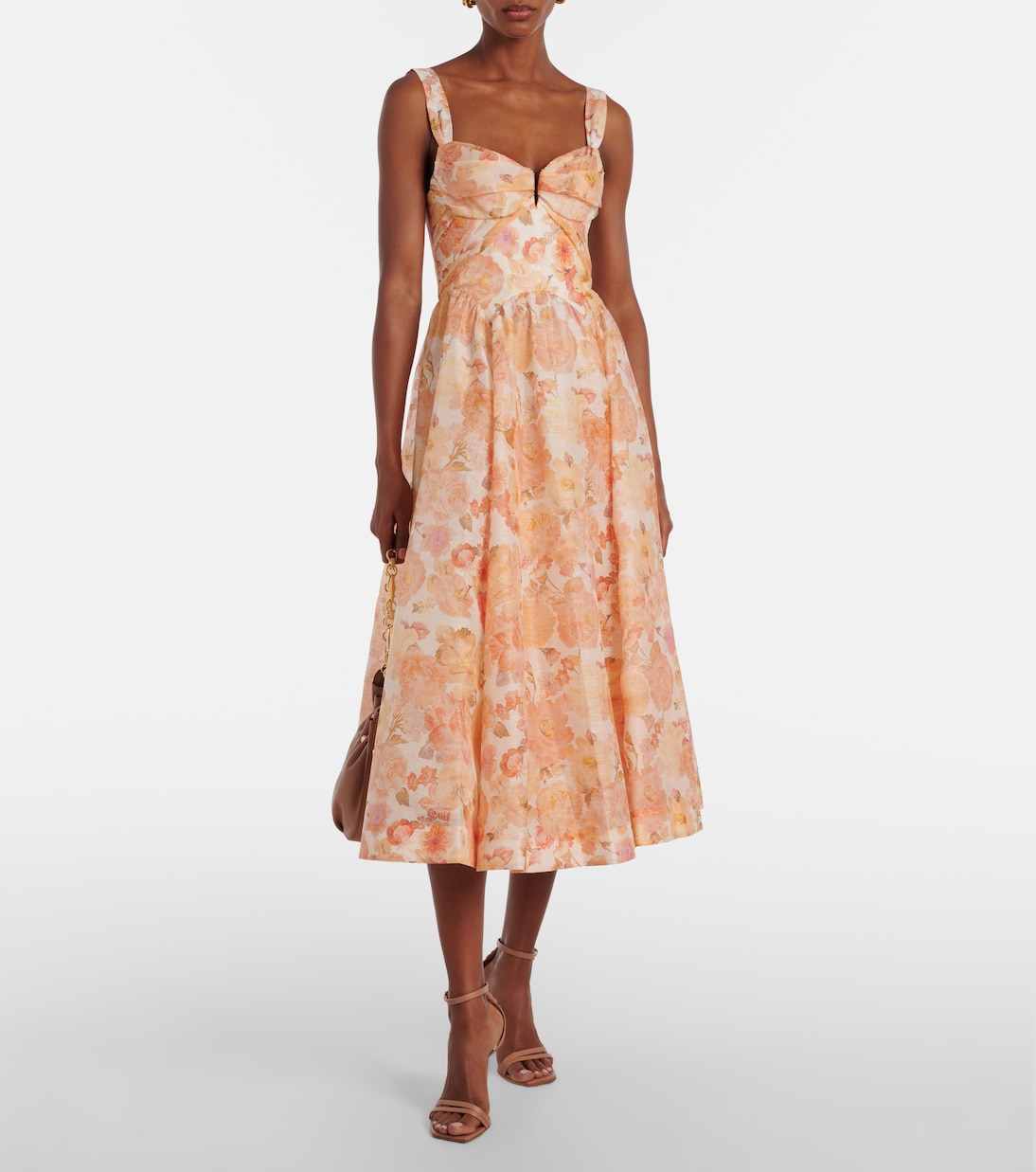 Vestido midi Rebellion de lino y seda floral | Zimmermann
