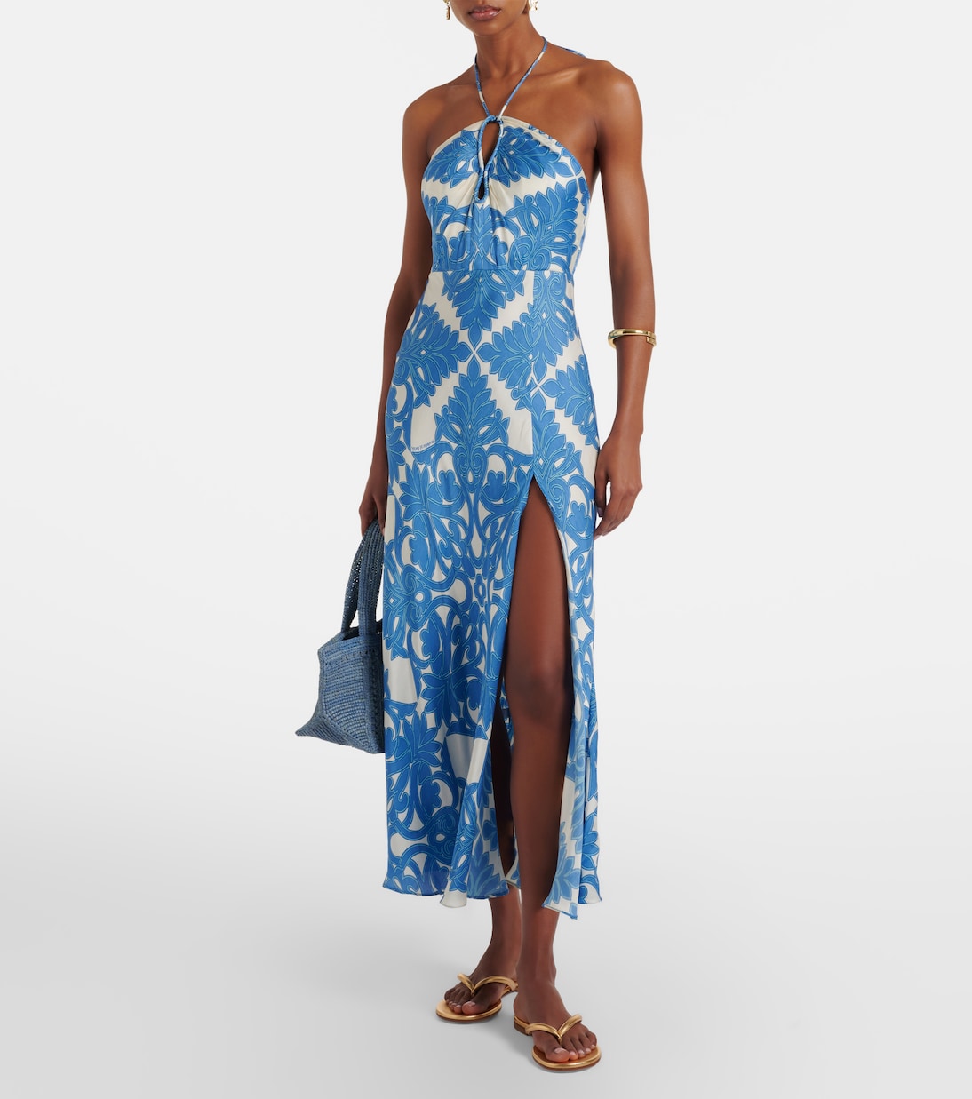 Abito lungo Stella in raso con stampa | Poupette St Barth