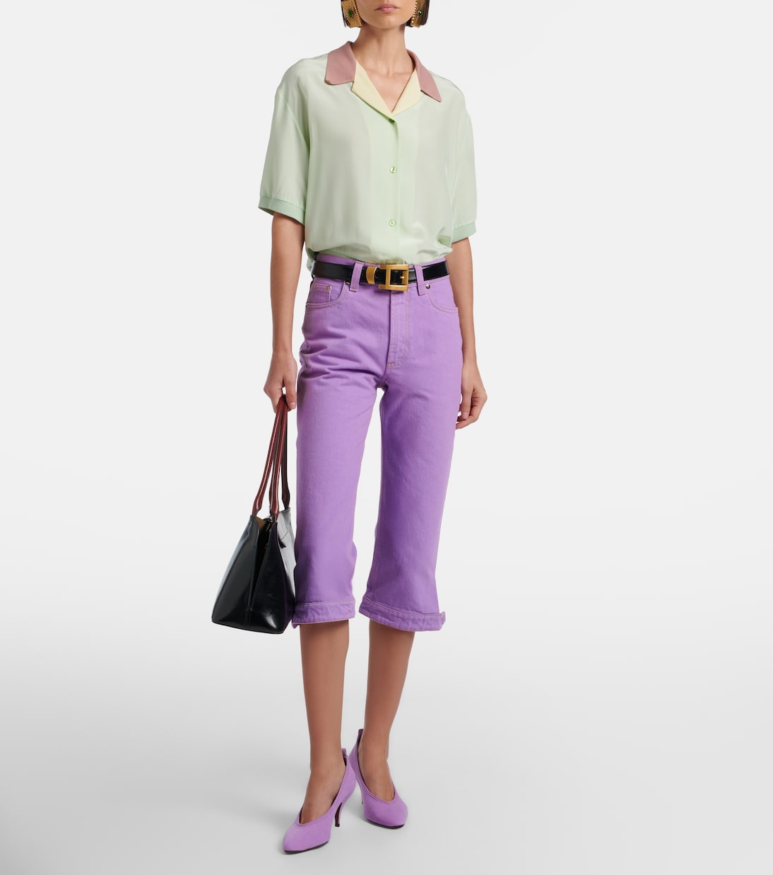 Chemise courte en popeline de soie | Versace