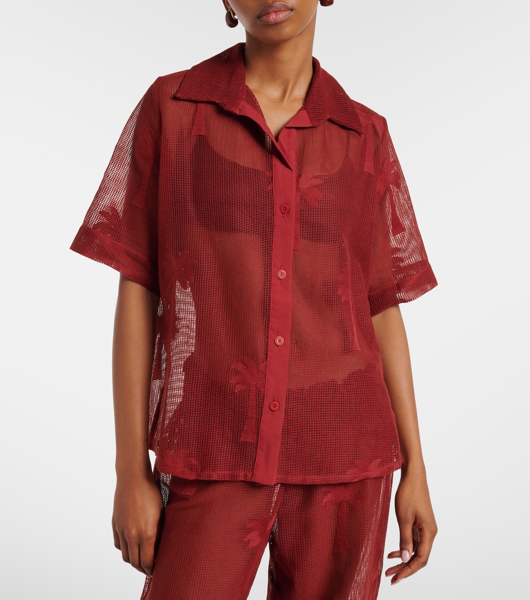 Embroidered cotton-blend mesh shirt | Johanna Ortiz