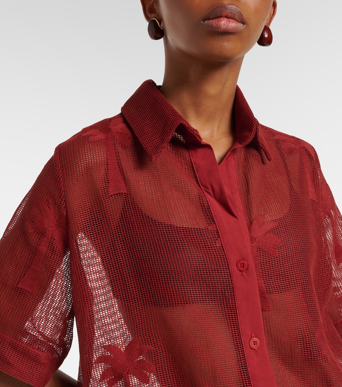 Embroidered cotton-blend mesh shirt | Johanna Ortiz