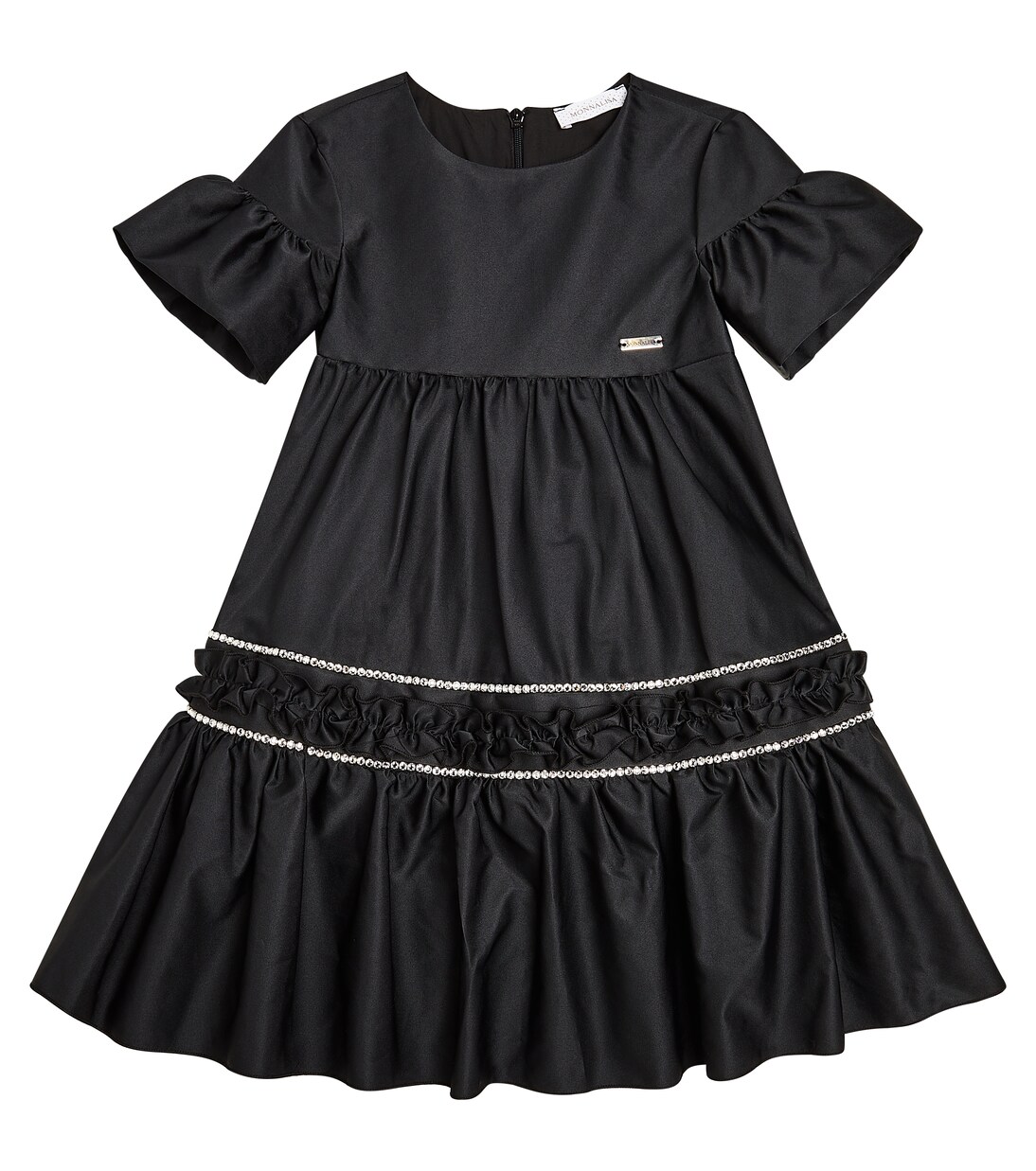 Ruffle-trimmed embellished satin dress  | Monnalisa
