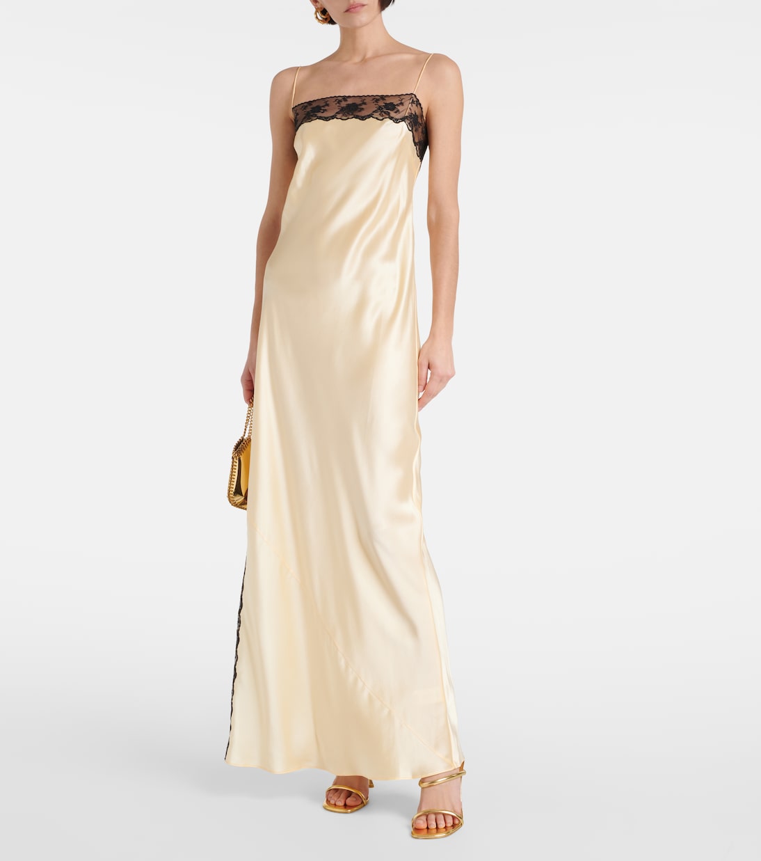 Robe longue Aries en satin de soie et dentelle | SIR