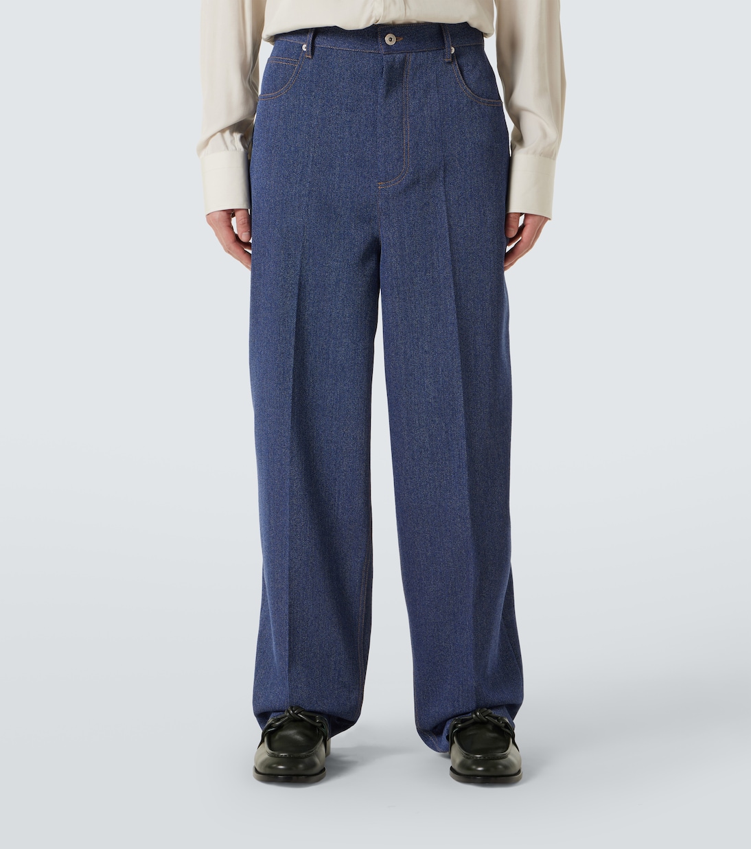 Pantalones anchos en dril de algodón y lana | Bottega Veneta