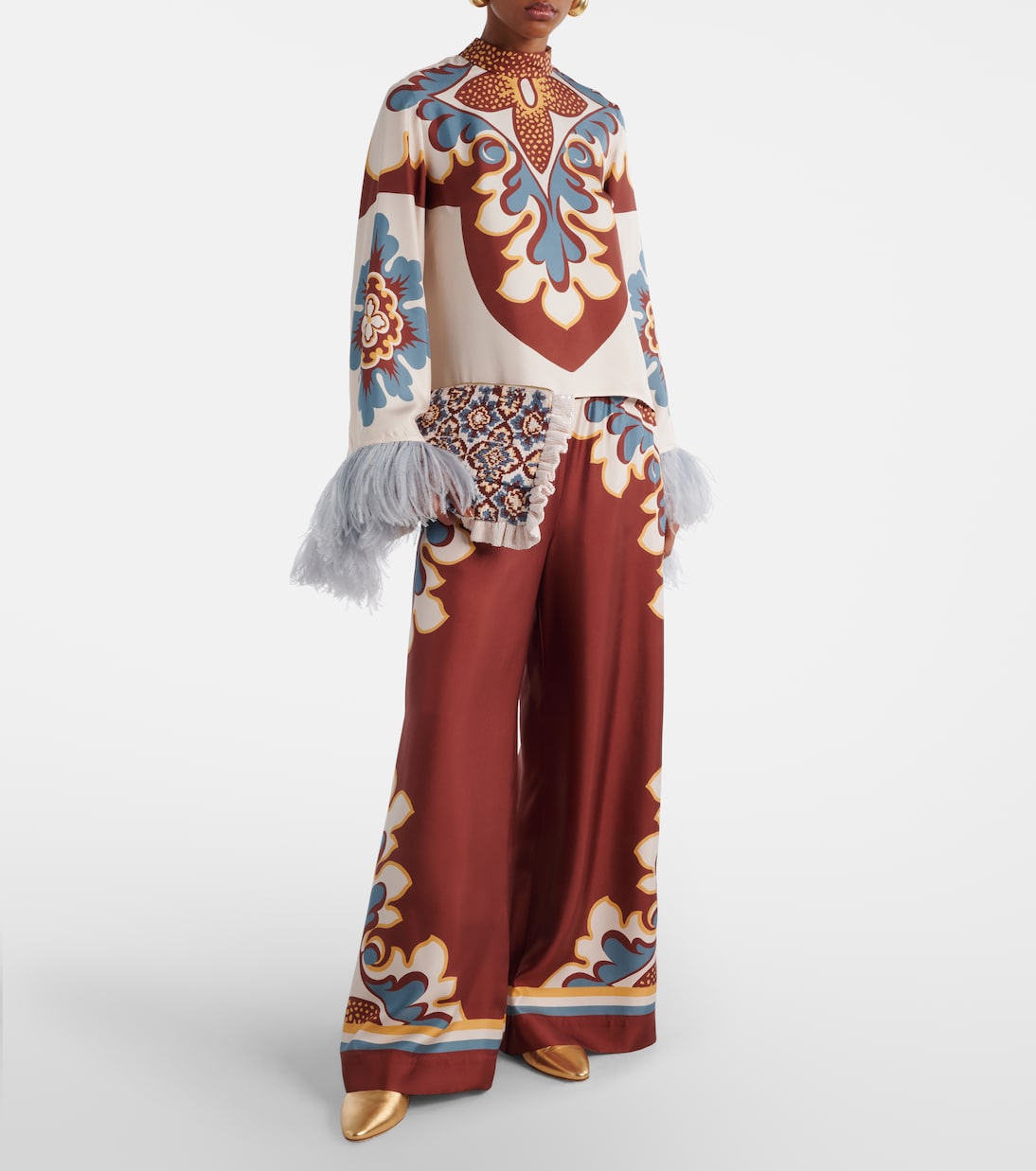 Top Make An Exit aus Seide mit Federn | La DoubleJ