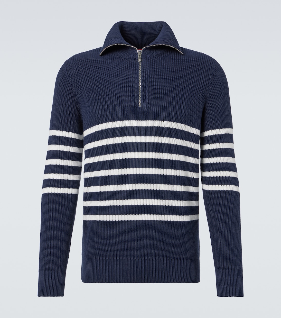 Striped cotton half-zip sweater | Brunello Cucinelli