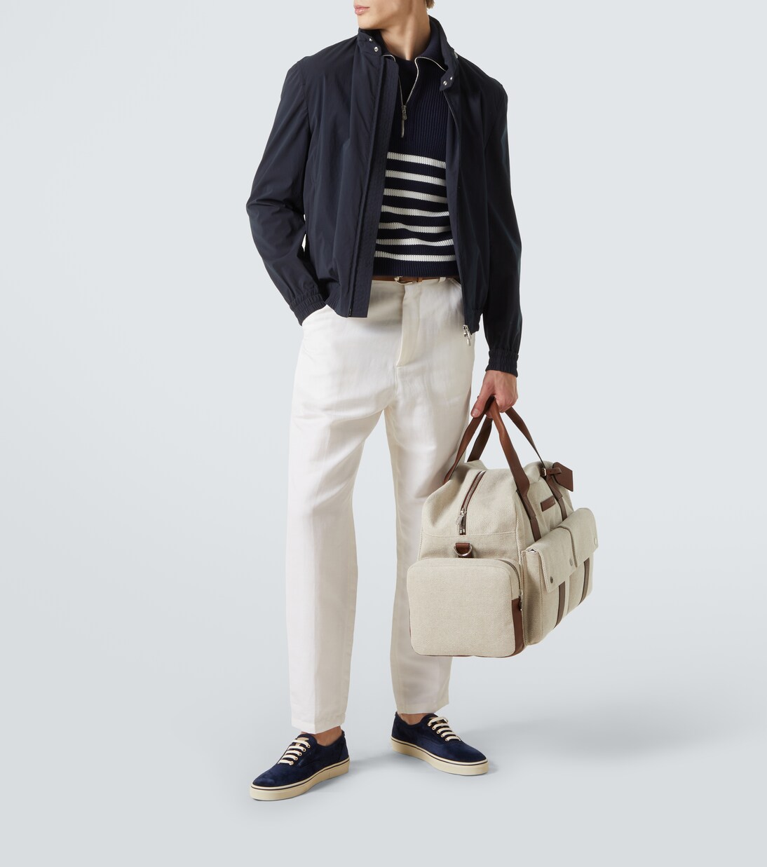 Striped cotton half-zip sweater | Brunello Cucinelli