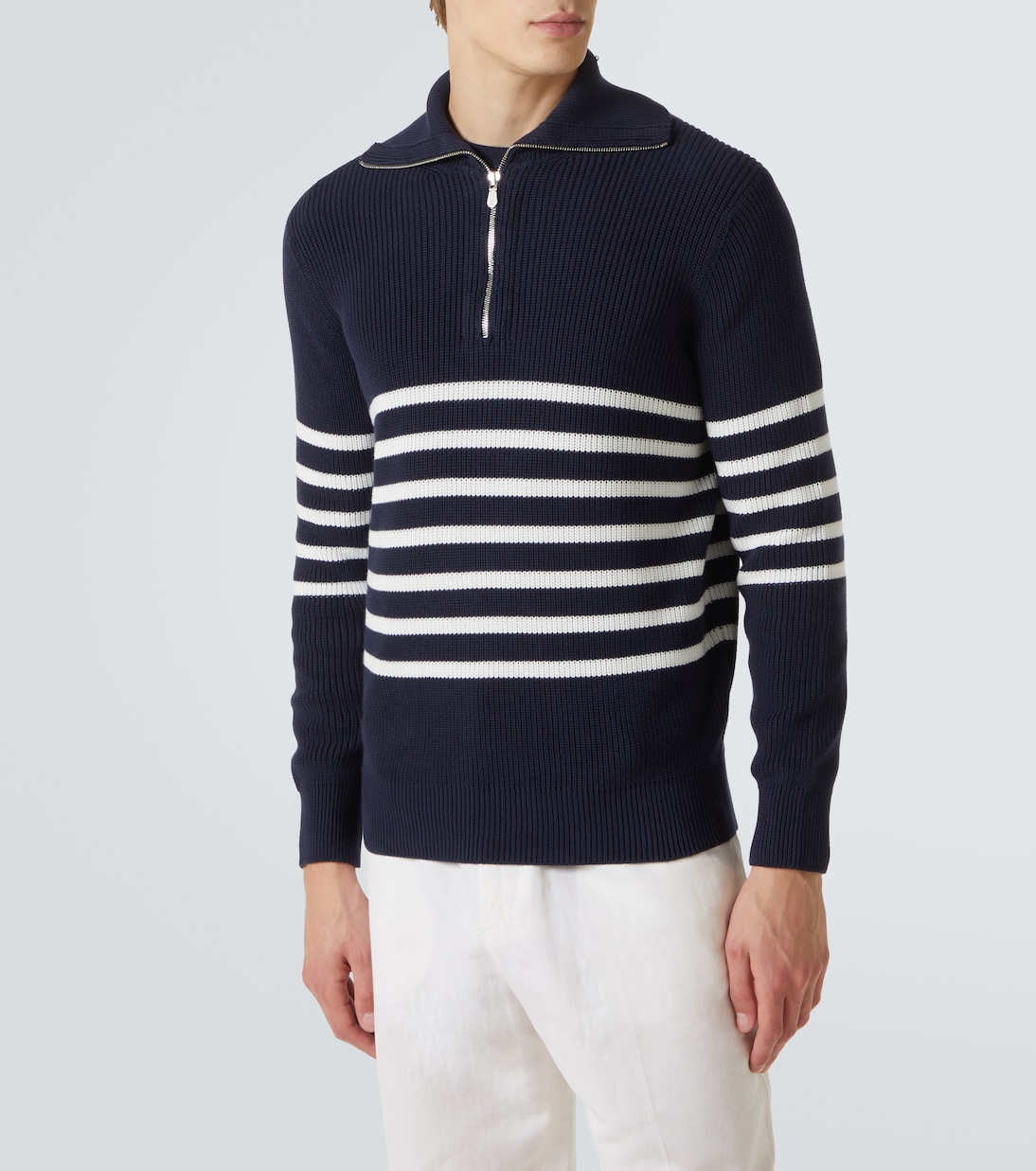 Striped cotton half-zip sweater | Brunello Cucinelli