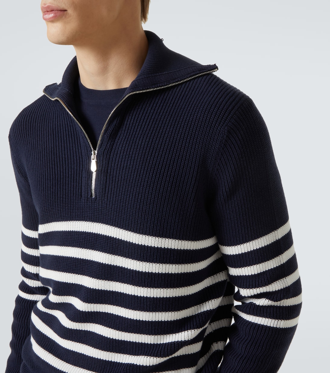 Striped cotton half-zip sweater | Brunello Cucinelli