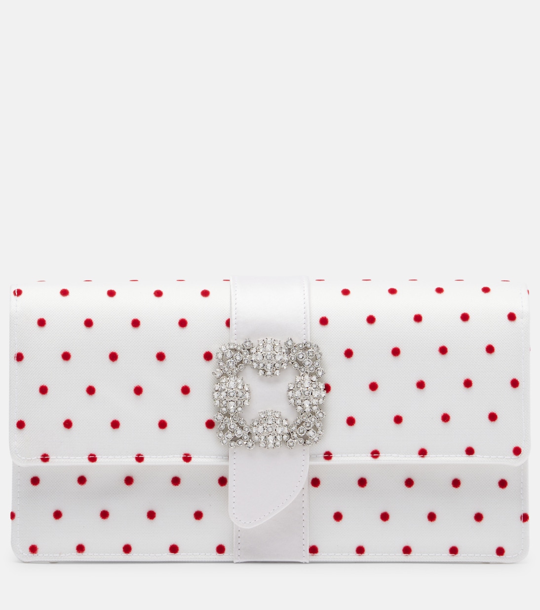 Clutch Capri in raso a pois con cristalli | Manolo Blahnik