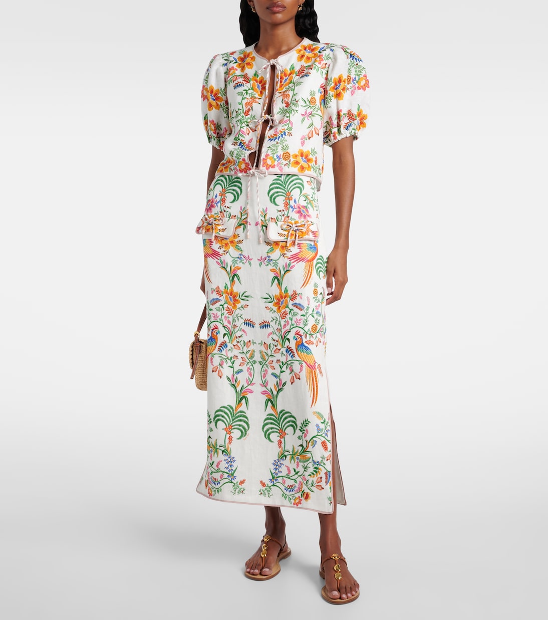 Bedruckter Midirock aus Leinen | Farm Rio