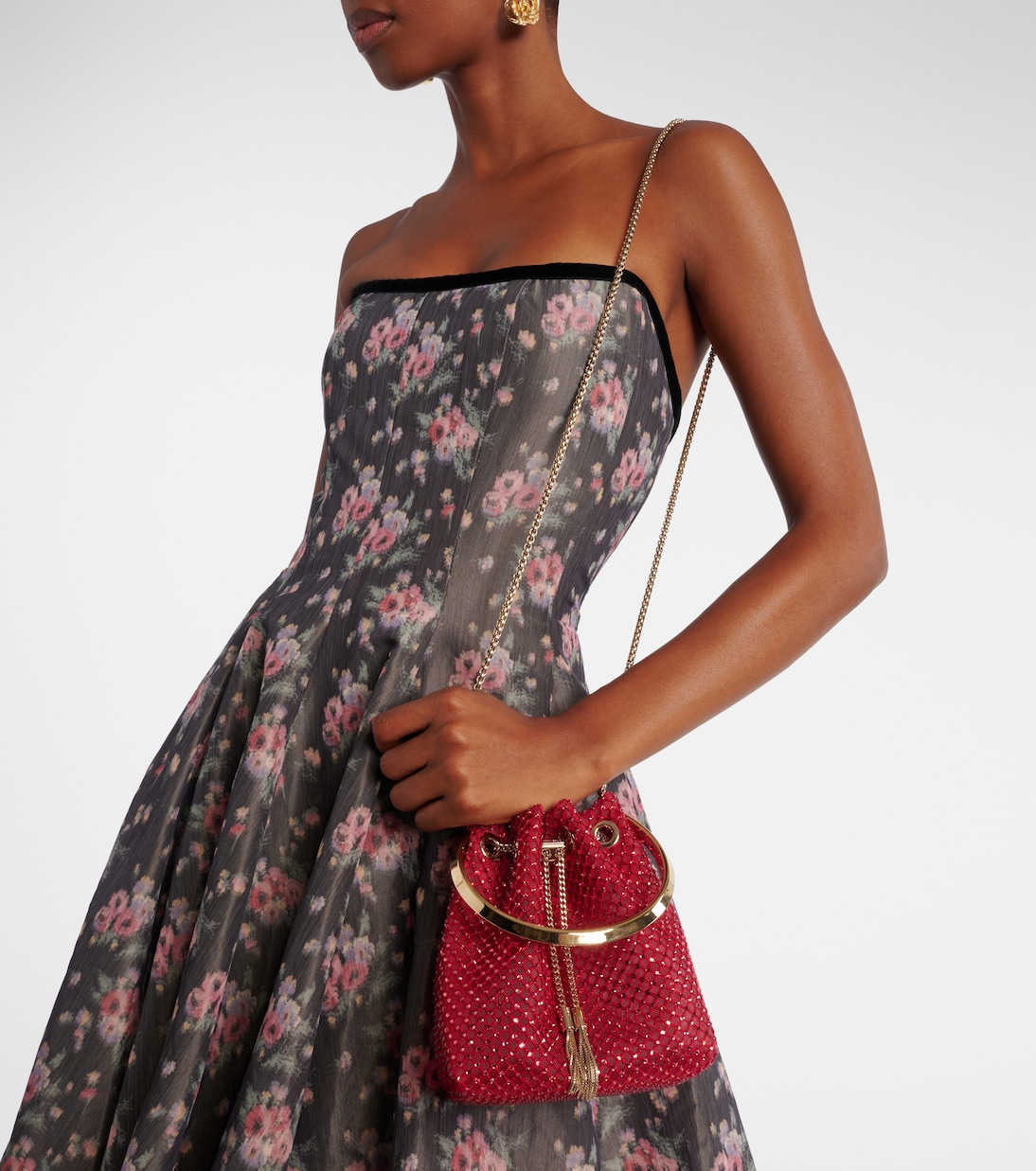 Bon Bon Small embellished satin bucket bag | Jimmy Choo