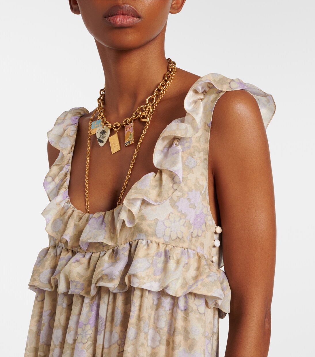 Floral ruffled silk charmeuse maxi dress | Chloé