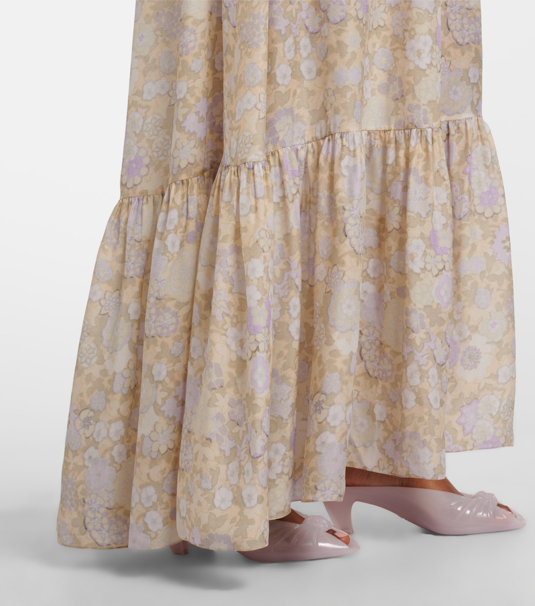 Floral ruffled silk charmeuse maxi dress | Chloé