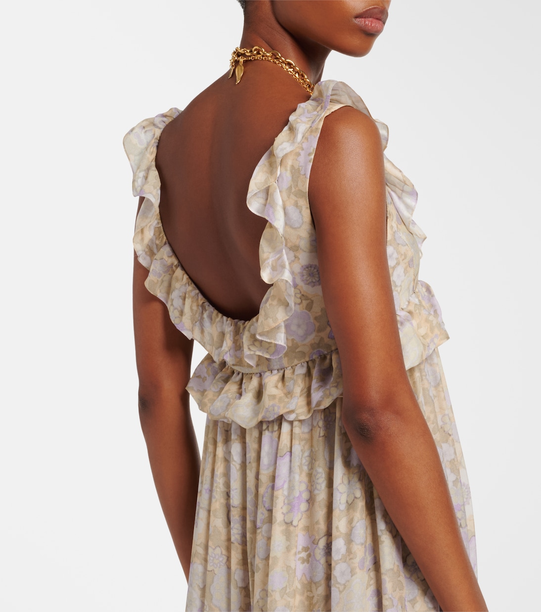 Floral ruffled silk charmeuse maxi dress | Chloé