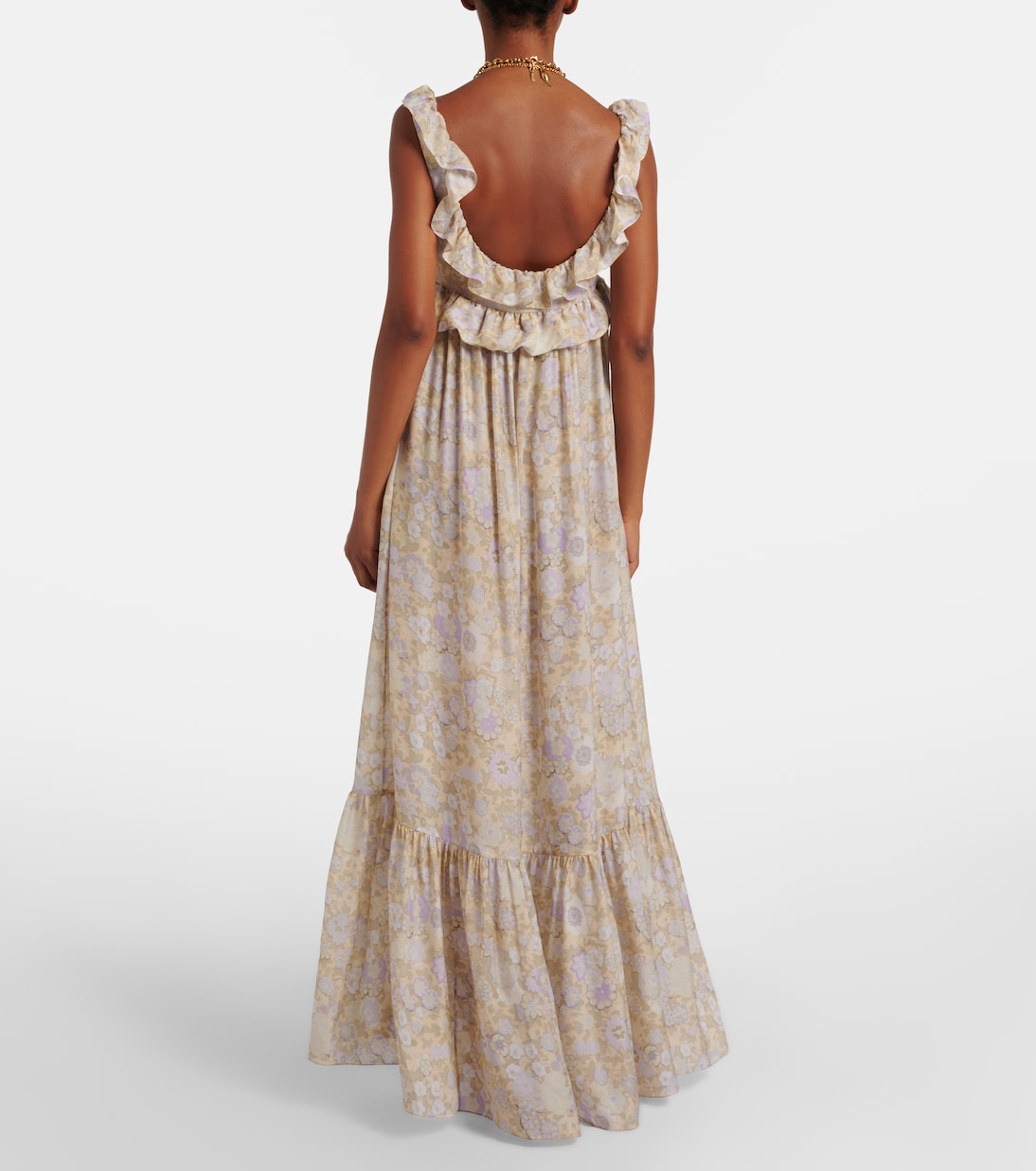 Floral ruffled silk charmeuse maxi dress | Chloé