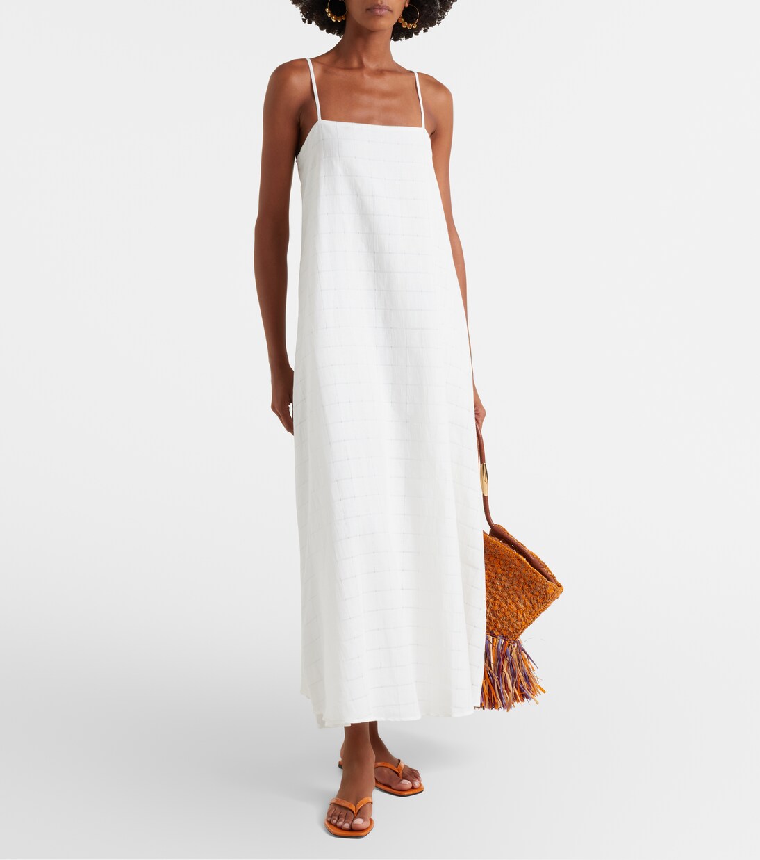 Melfi checked linen and cotton maxi dress | Asceno