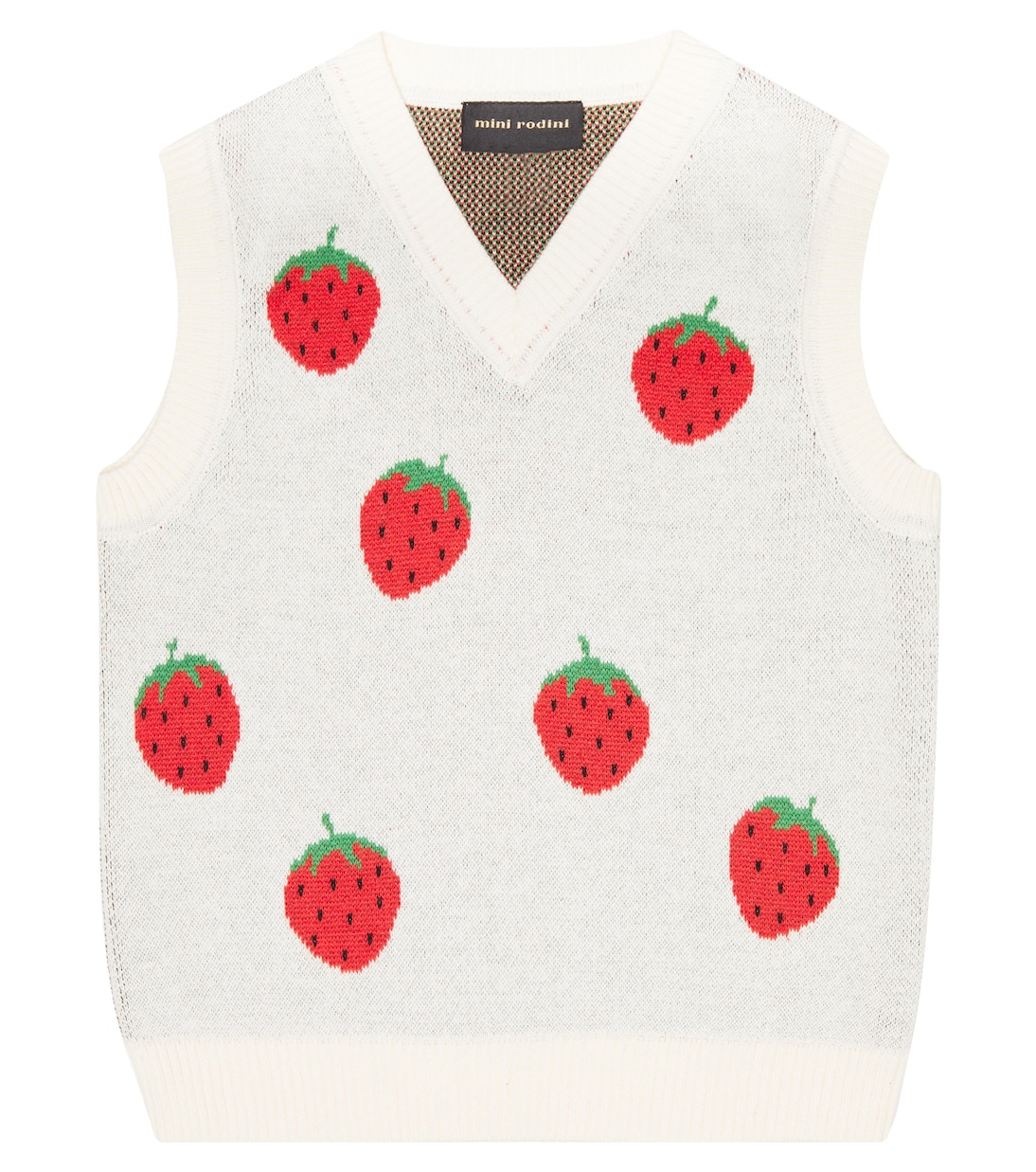 Strawberry jacquard cotton sweater vest | Mini Rodini