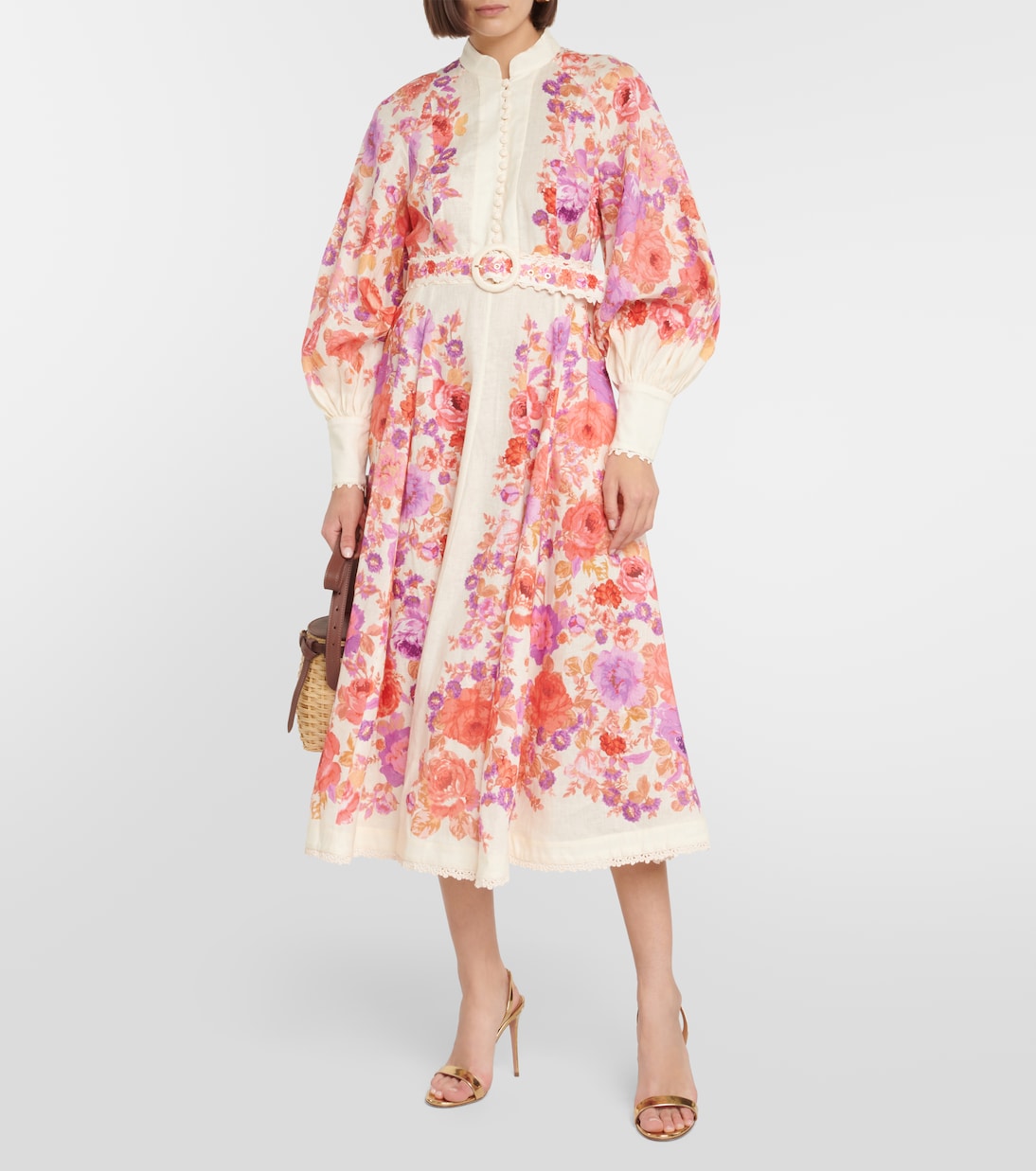 Robe midi Raie en lin à fleurs | Zimmermann