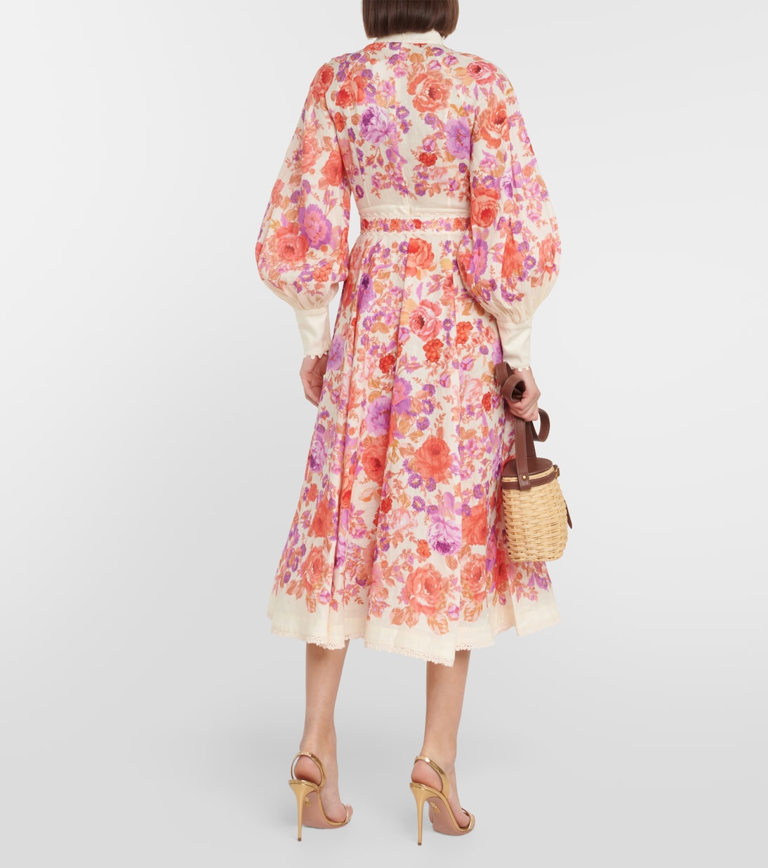 Robe midi Raie en lin à fleurs | Zimmermann