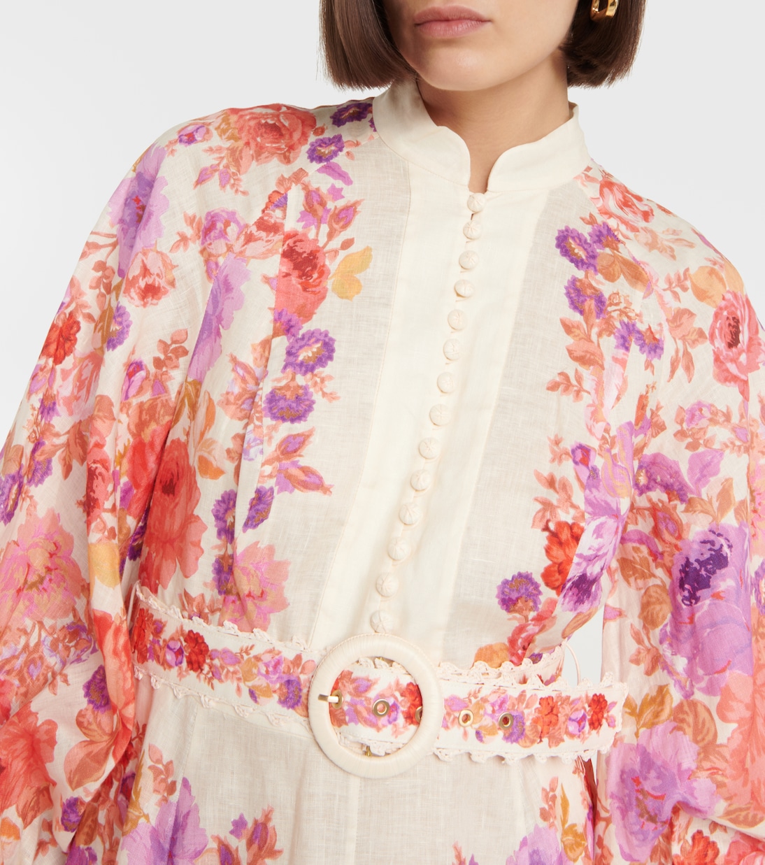 Robe midi Raie en lin à fleurs | Zimmermann