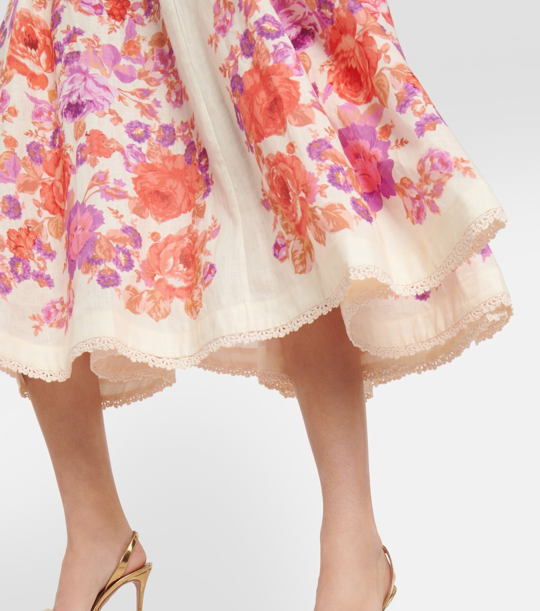 Robe midi Raie en lin à fleurs | Zimmermann