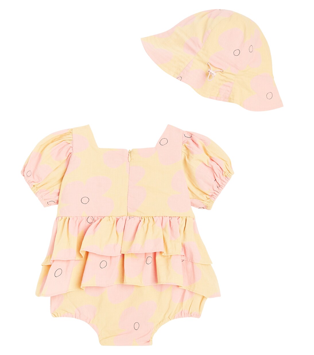 Baby printed cotton playsuit and hat set | Jellymallow