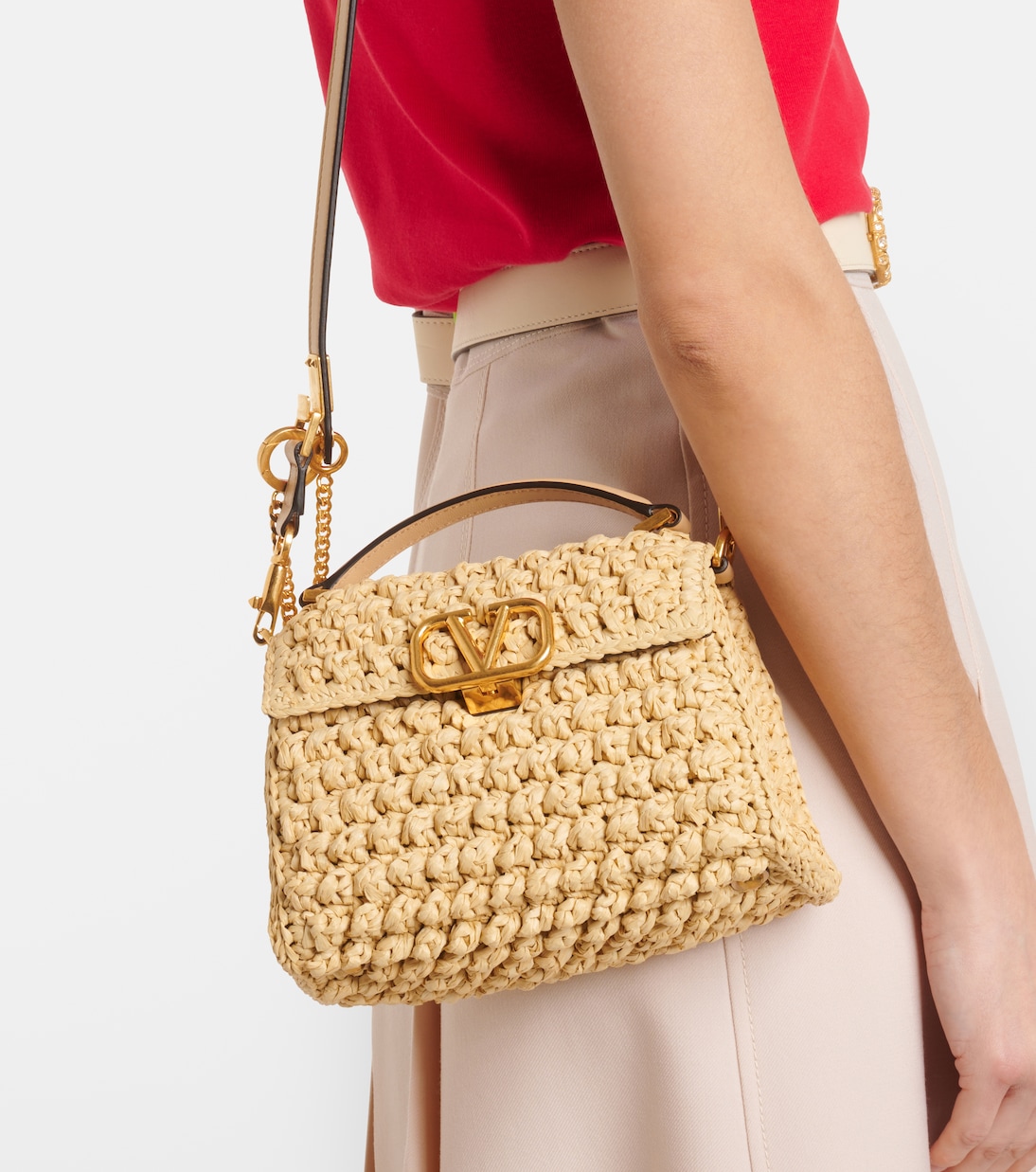 VSling Mini raffia-effect tote bag | Valentino Garavani